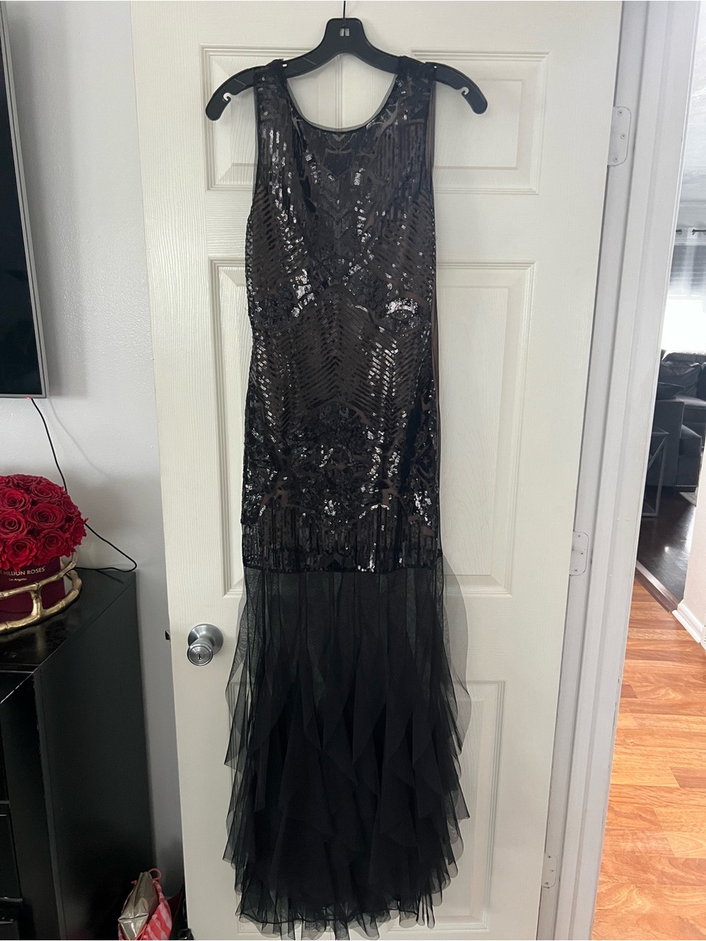 BCBGMaxAzria Black Sequined Sheer Maxi Dress - Picture 5 of 9